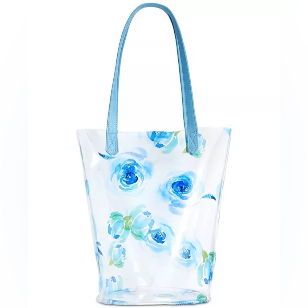 Clear floral tote with blue flowers twelveNYC